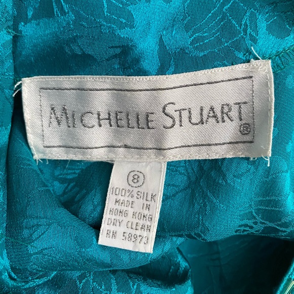 Michelle Stuart silk blouse glass beaded green silk long dolman sleeve size 8 - Picture 7 of 16